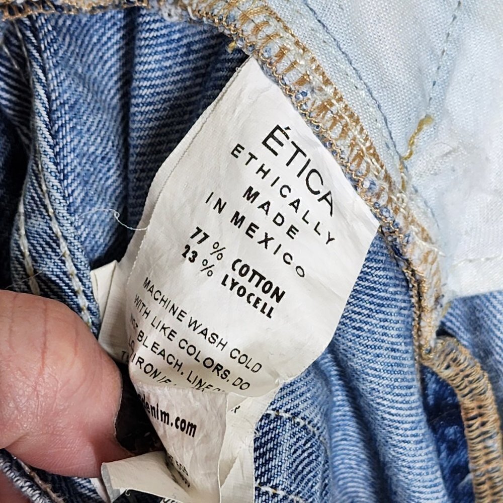 Etica Tyler Vintage Style Distressed Straight Leg Ankle Jean Blue Denim, sz 27 - Picture 13 of 13